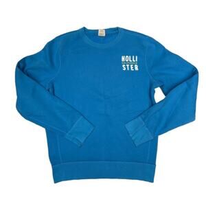 Hollister Sweatshirt Mens Medium Casual Fleece-Lined Embroidered Patch Logo Blue